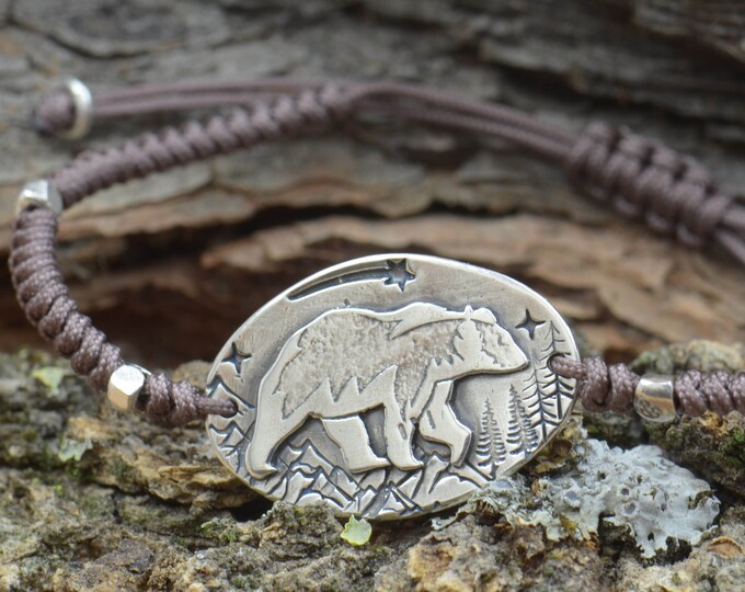 Bear bracelet.Artisan Sterling silver stars,mountain bracelet. exclusive nature, Handmade Metalsmithing