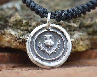 Sterling silver Vintage Wax seal Scottish Thistle Wax Seal - Fine Silver, Sterling Silver Necklace pendant