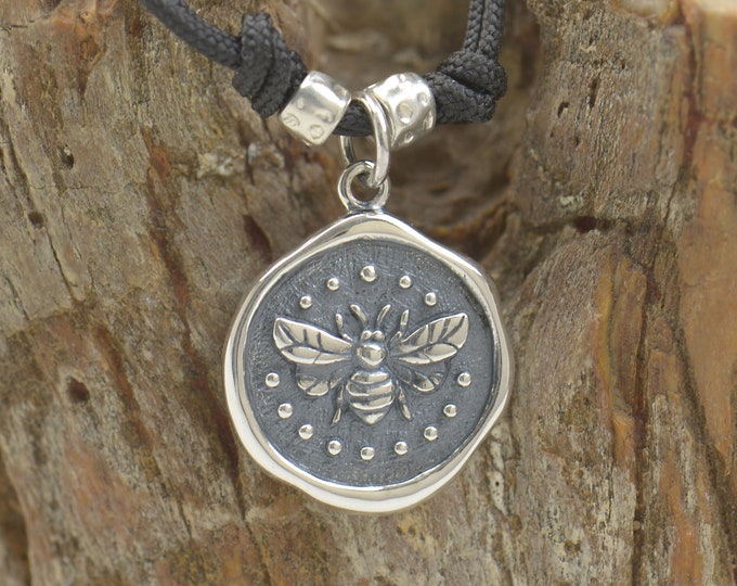 Sterling silver Bee silent vintage artisan handmade pendant.Rustic.Bee pendant.Bee jewelry.Save the bees