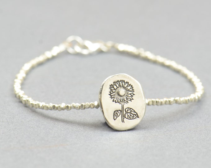 Sunflower bracelet.Artisan Sterling silver stars,mountain bracelet. exclusive nature, Handmade Daisy flower bracelet