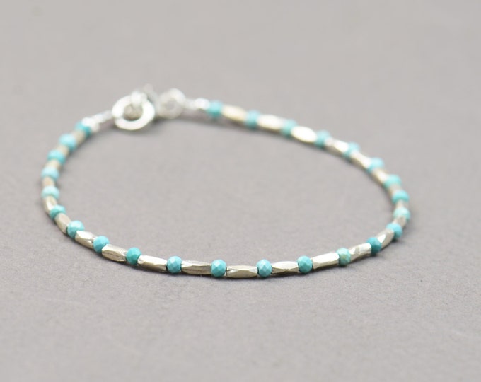 Tiny turquoise and sterling silver beads  bracelet.