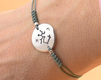 Sterling silver constellation zodiac Hand stamped adjustable cord bracelet, you choose your constellation.Zodiac Jewelry
