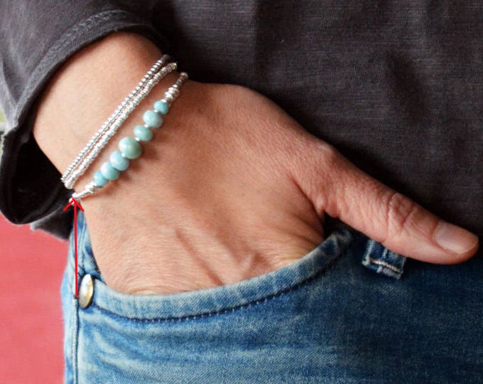 Blue larimar beads and sterling silver beads  bracelet