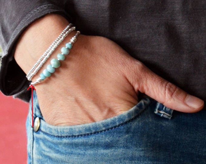 Larimar beads and sterling silver beads  bracelet