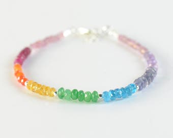 7 Chakras gemstones and Sterling silver beads bracelet | Etsy