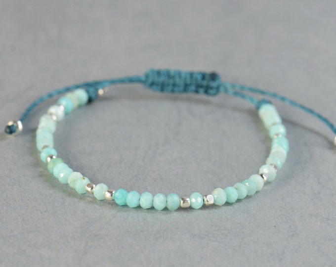 Amazonite and silver bracelet.Silver Thread Bracelet, Friendship Bracelet ,Sterling Silver Friendship Bracelet,Cord Bracelet