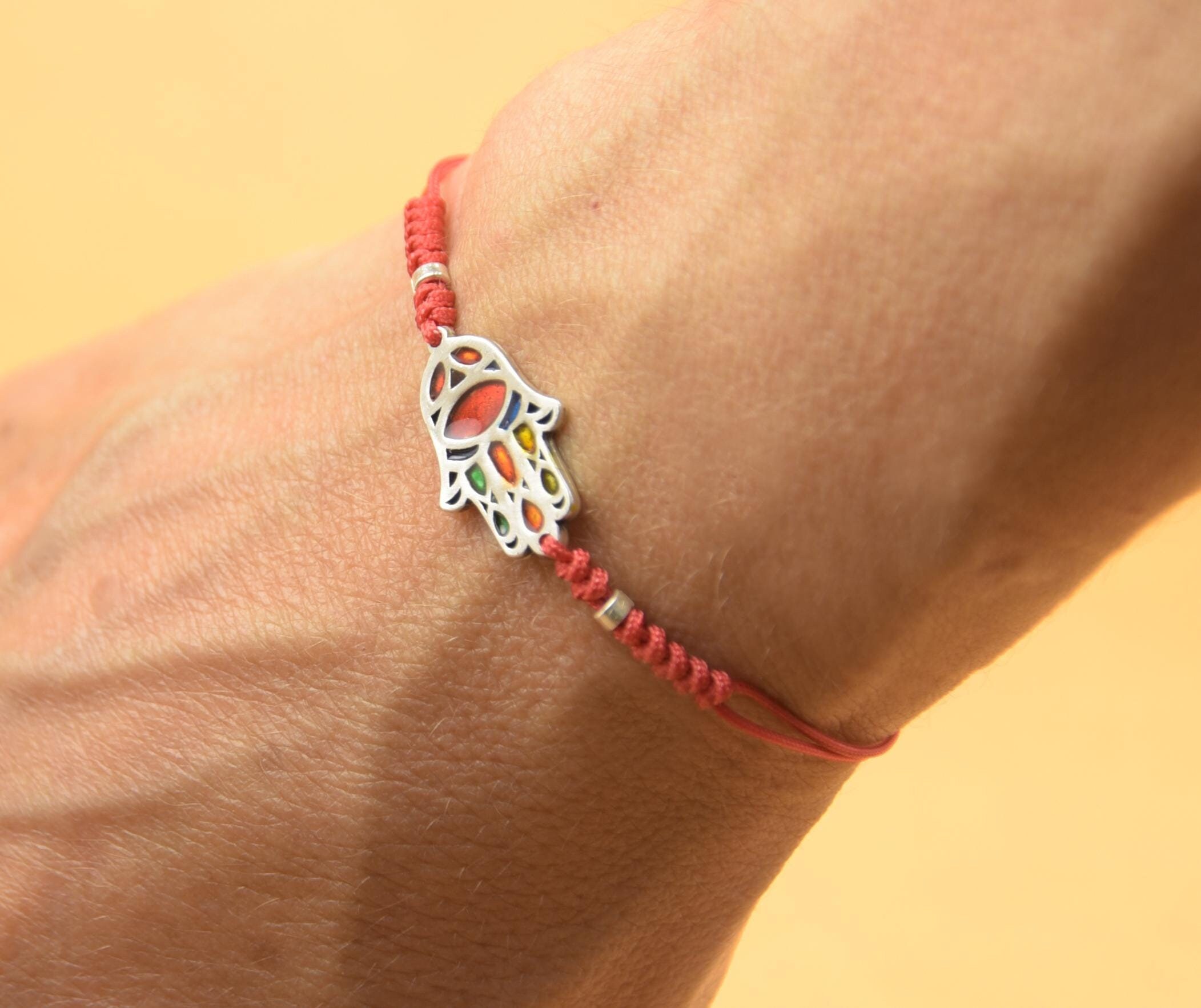 スターリングシルバーハムサ手ブレスレットレッドカバラ文字列ブレスレット　並行輸入品 | Baliq レッドストリングブレスレット保護 925スターリング