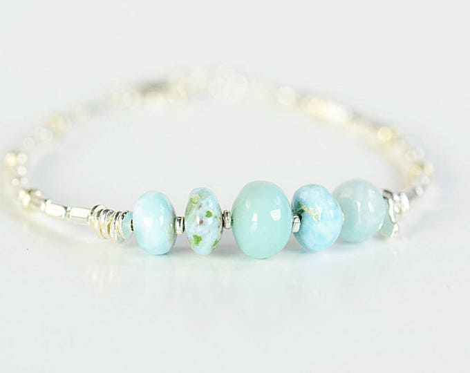 Larimar beads and sterling silver beads  bracelet