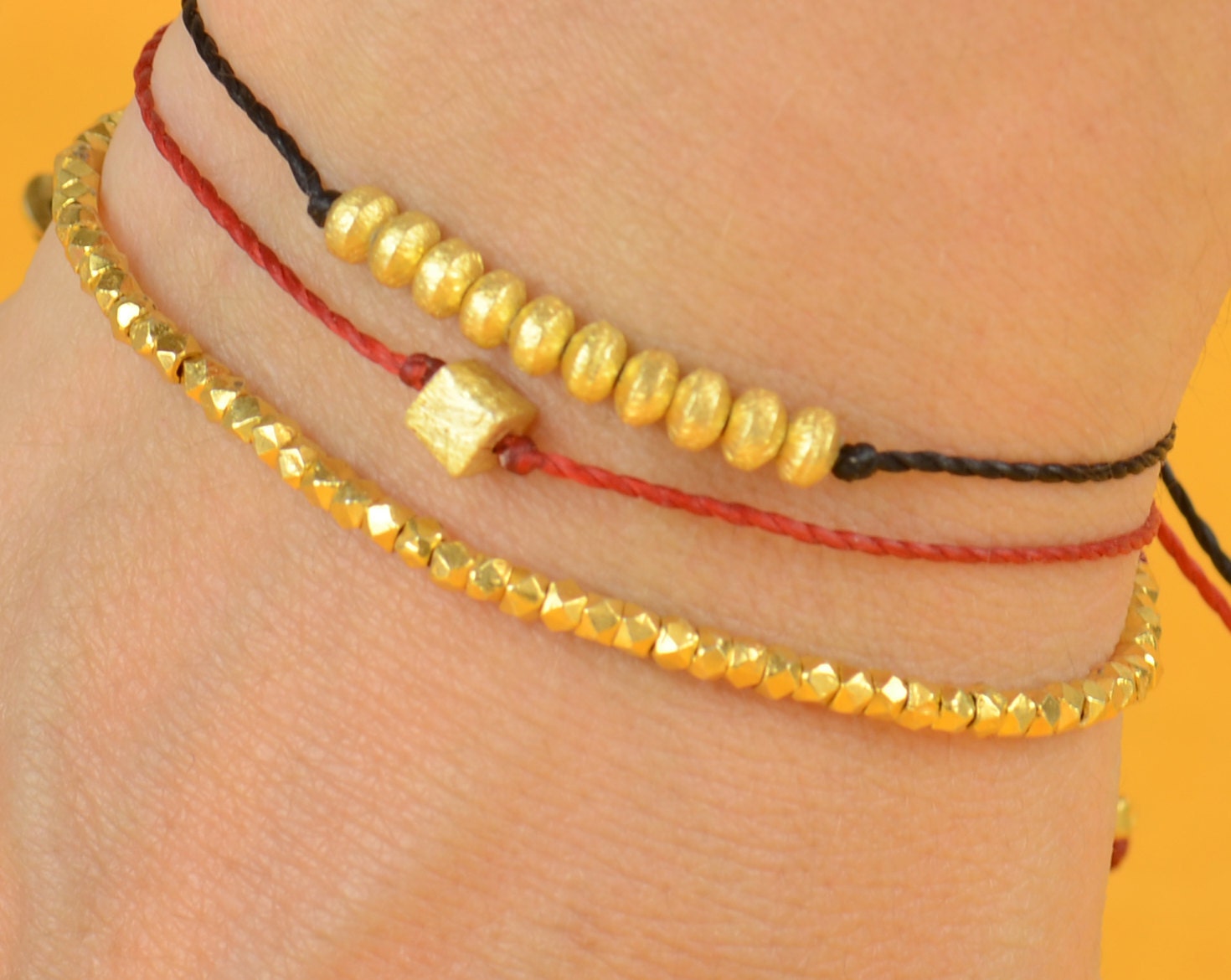 Sterling Silver Vermeil Beads Adjustable Bracelet Etsy