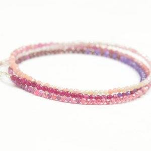 Triple strands pink gemstones bracelet/ necklace .Dainty bracelet.Wrap.Amethyst,opal,quartz,rodonite,Rhodochrosite Ruby,moonstone,tourmaline