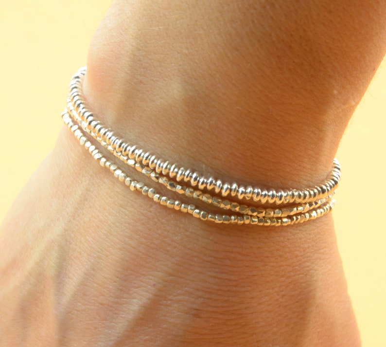 Sterling silver beaded bracelet-Beaded bracelet-Hoops bracelet
