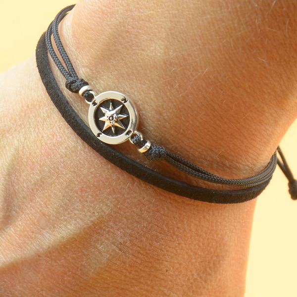 Sterling Silver compass charm bracelet. Mens bracelet.Wind Rose