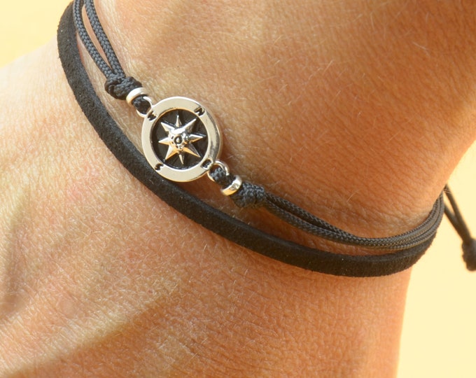 Sterling Silver compass charm bracelet. Mens bracelet.Wind Rose