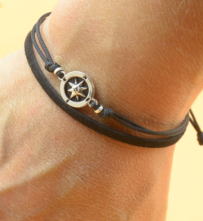 Sterling Silver Compass Charm Bracelet. Mens Bracelet.wind Etsy