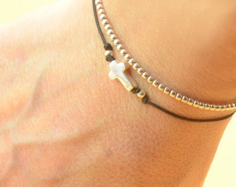 Sterling silver cross charm bracelet