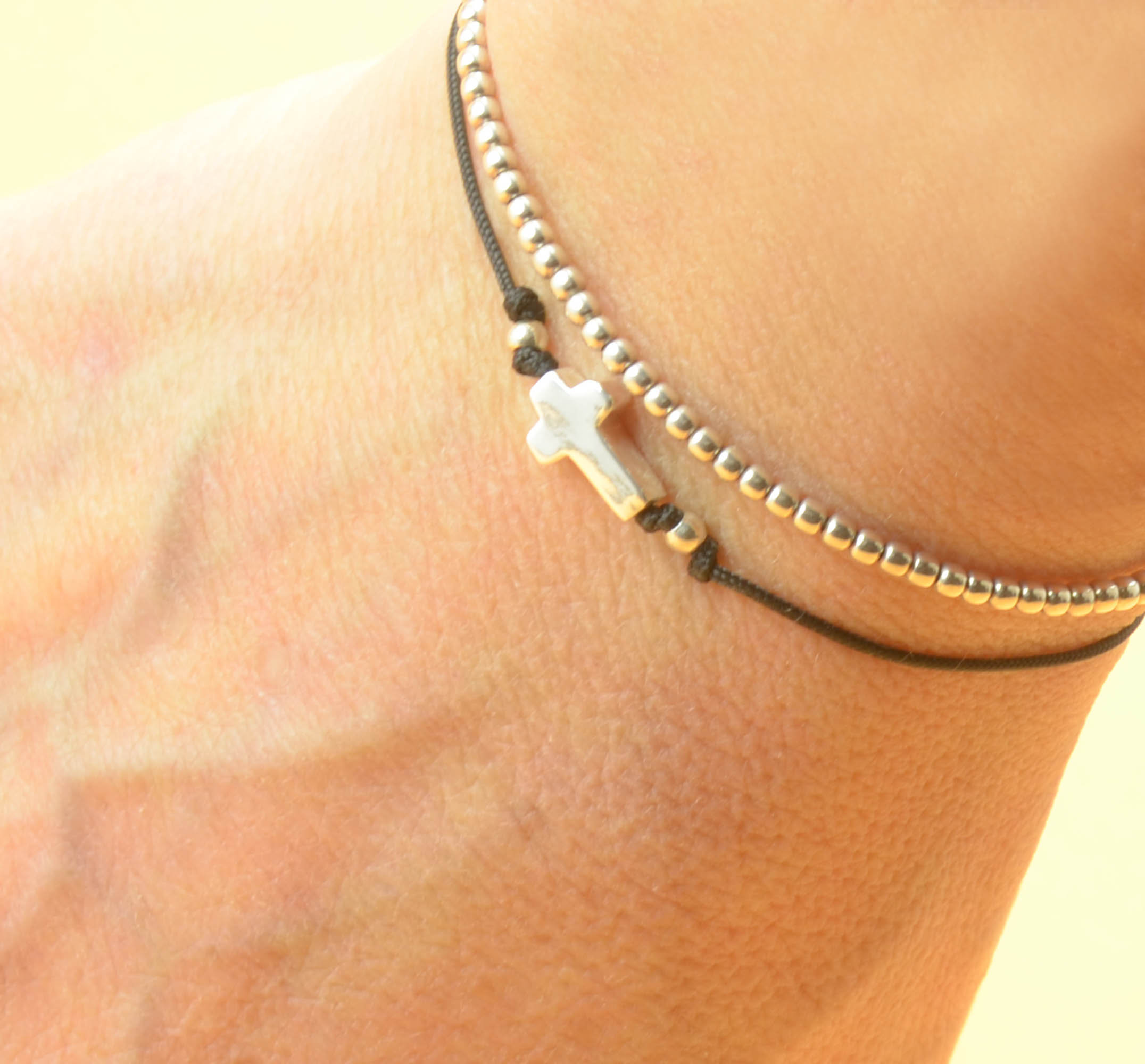 一番の スターリングシルバーのクロスチャームブレスレット - 日本 Etsy アクセサリー
