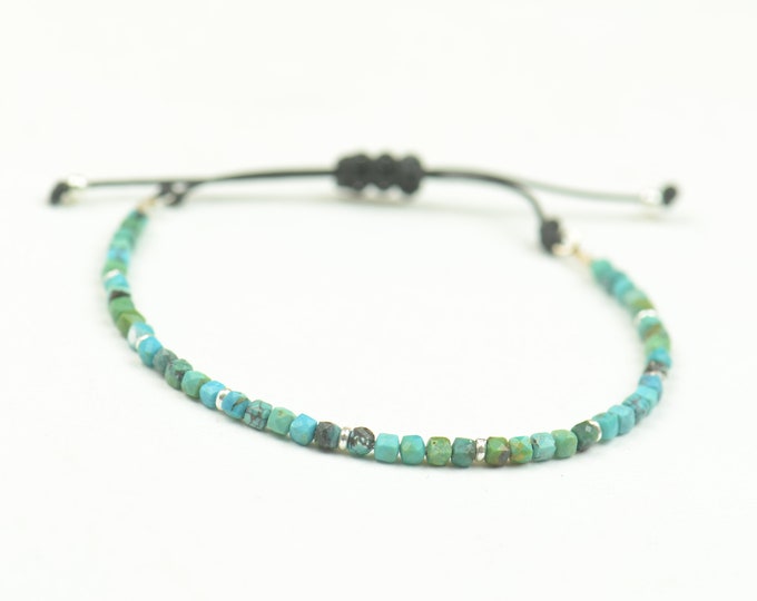 Sterling silver and African turquoise cube square beads bracelet