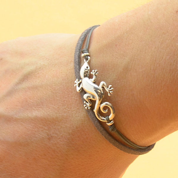 Bracelet à breloques en argent sterling Gecko Lézard. Bracelet homme