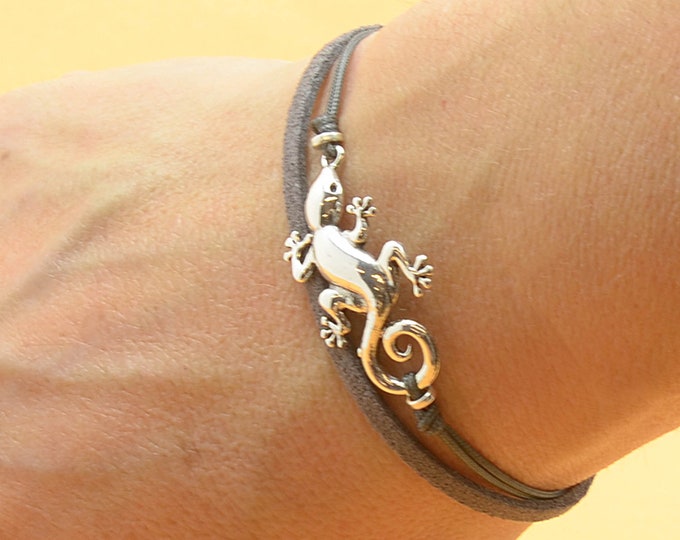 Sterling Silver Gecko Lizard charm bracelet. Mens bracelet