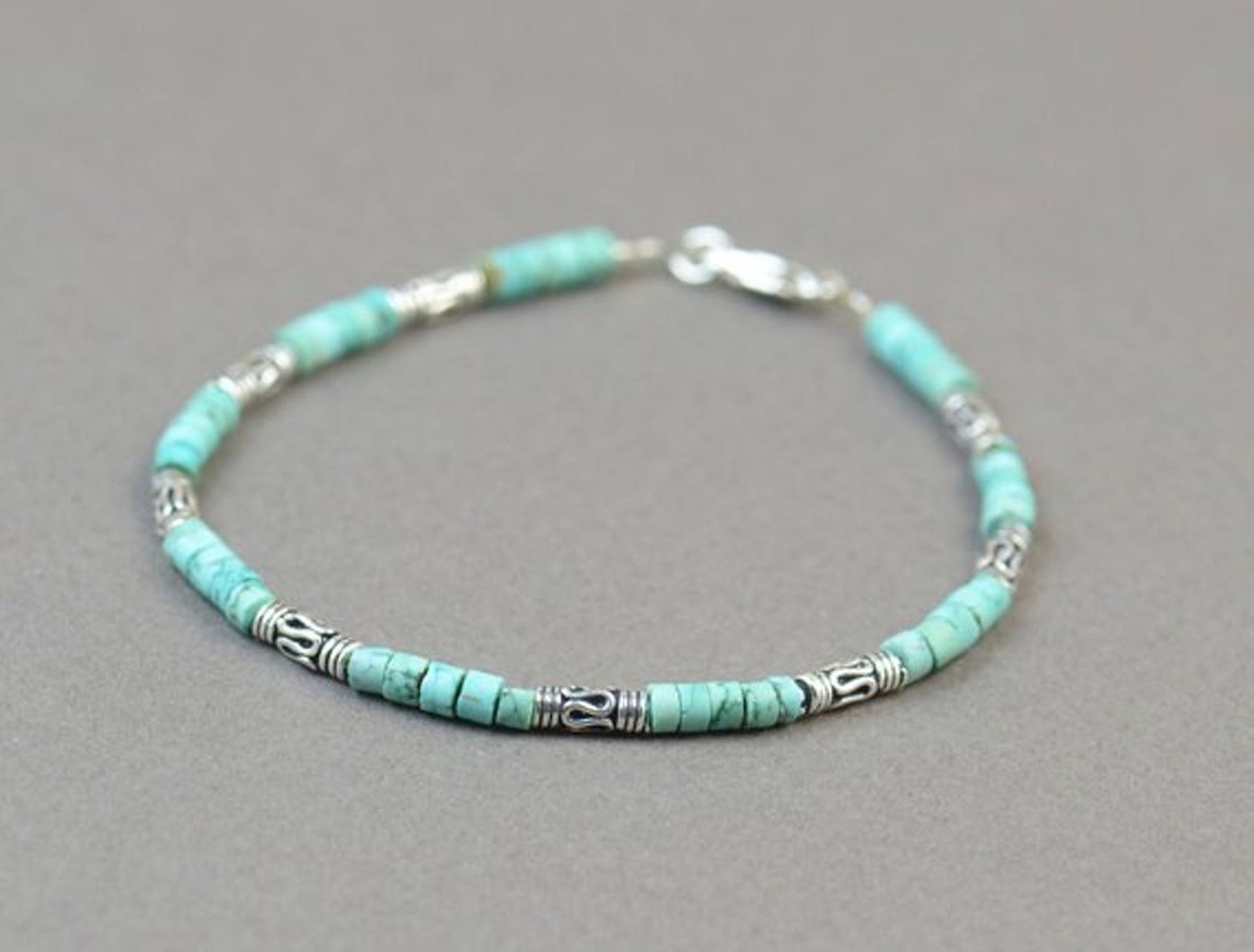 Turquoise and Sterling Silver Beads Bracelet - Etsy
