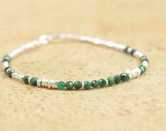 Green Tiger Eye and sterling silver beads bracelet.Silver Bracelet, Friendship Bracelet, Sterling Silver Friendship Bracelet