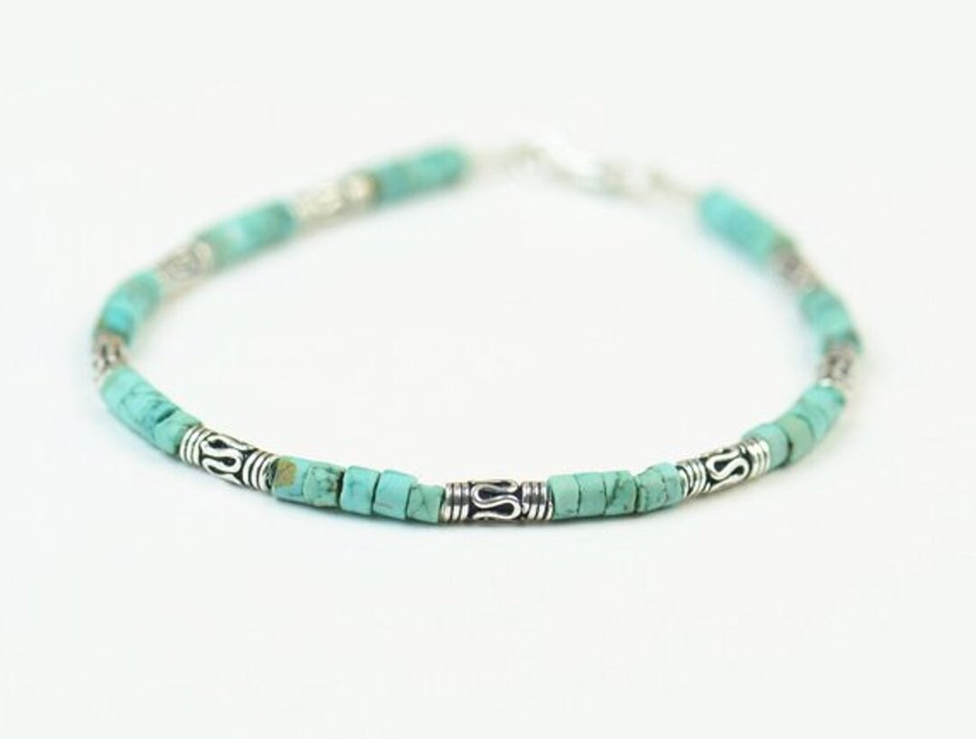 Turquoise and Sterling Silver Beads Bracelet - Etsy