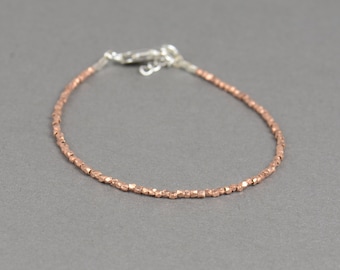 Tiny sterling silver rose gold beads  bracelet