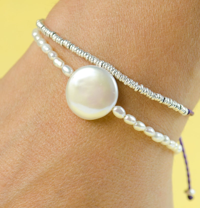 Tiny white pearls and Keishi pearl bracelet Rice shape