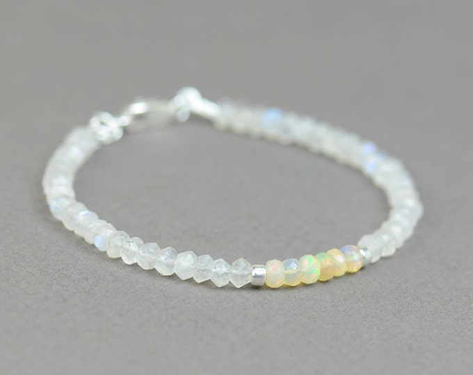 Sterling silver, Moonstone and Ethiopian Welo opal bracelet.Beaded bracelet.Friedship bracelet.Gemstones bracelet.Clasp bracelet