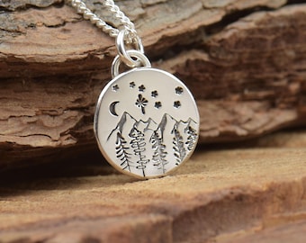 Ursa major Sterling silver constellation pendant,pendant,astrology constellation.Necklace Stars pendant.Mountain,trees,forest.Big Dipper