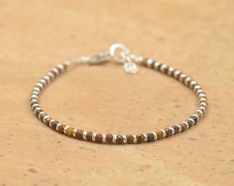 Tiger Eye and sterling silver beads bracelet.Silver Bracelet, Friendship Bracelet, Sterling Silver Friendship Bracelet