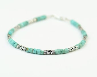 Turquoise and sterling silver beads  bracelet
