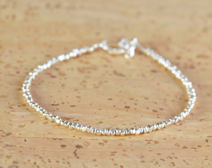 Sterling silver nuggets beads  bracelet.Sterling silver clasp