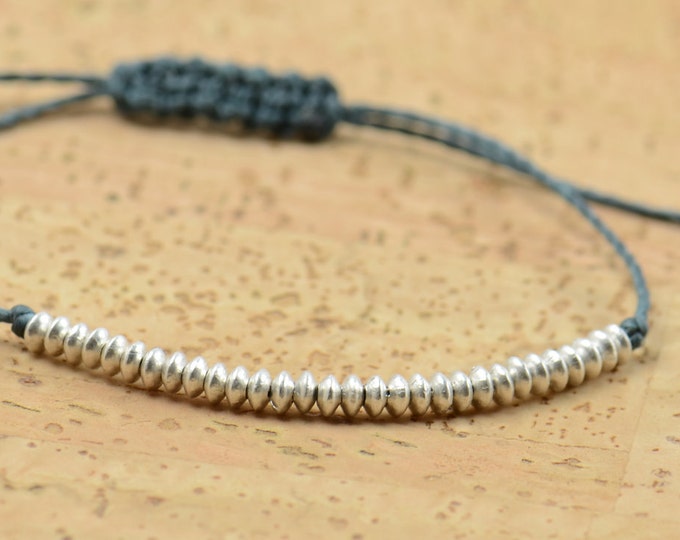 Tiny sterling silver beads adjustable bracelet