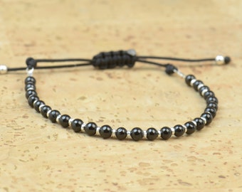 Black Tourmaline and sterling silver beads bracelet