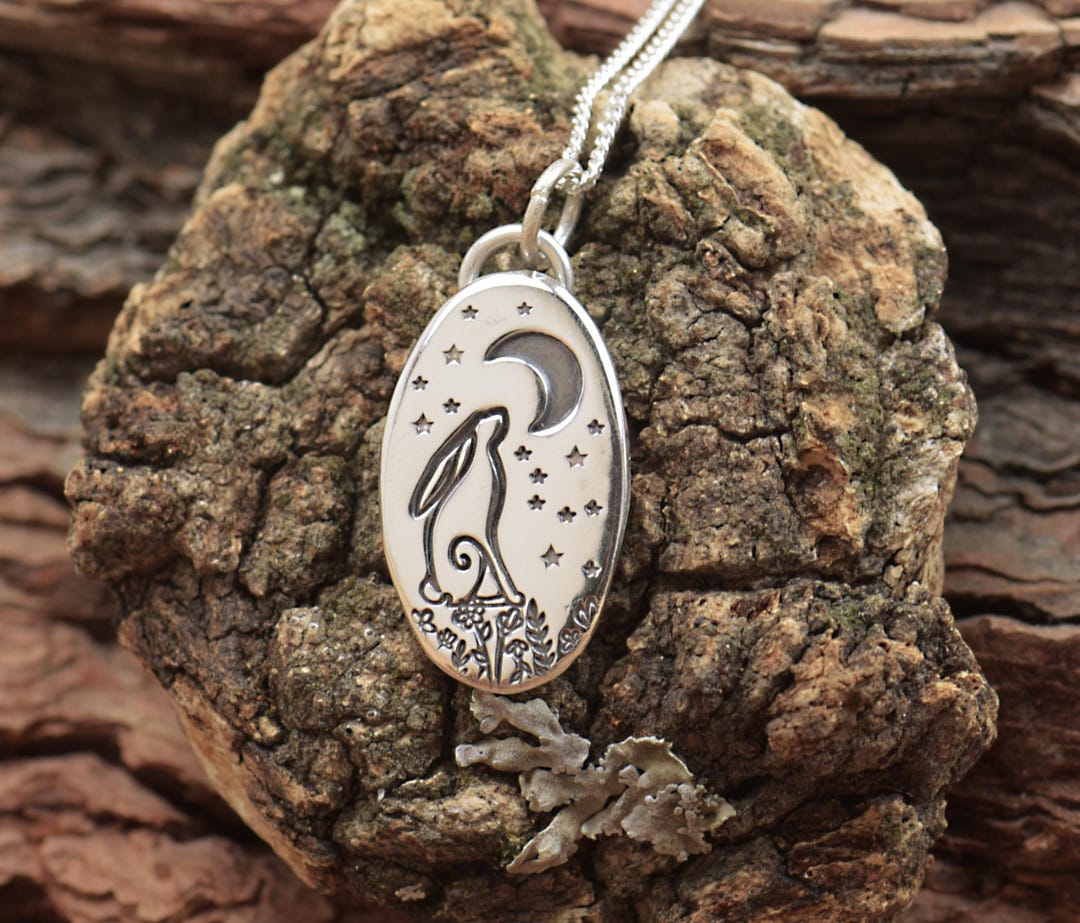 Sterling Silver Rabbit Pendant.handmade Piece.year of the Rabbit.starry ...