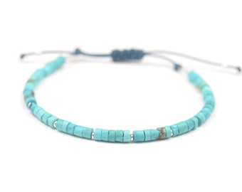 Turquoise bracelet.Adjustable Knot,heishi blue turquoise