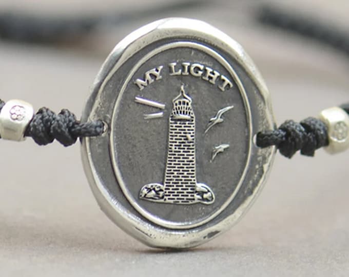 Sterling silver Vintage Wax seal Lighthouse with message -My Light- Wax Seal - Fine Silver, Sterling Silver.My guide my support