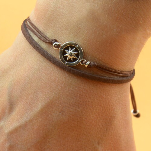 Sterling Silver Compass Charm Bracelet. Mens Bracelet.wind Etsy
