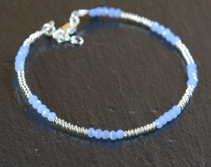 Chalcedony and sterling silver  beads bracelet.Silver Bracelet, Friendship Bracelet, Sterling Silver Friendship silver Bracelet