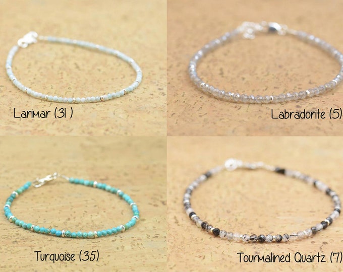 Choose your gemstone.Bracelet with custom personalized tiny gemstone and sterling silver beads.Birthstone bracelet.