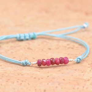 Ruby Gemstones and thread bracelet.Sterling silver wire.Gemstones,thread,cord adjustable bracelet.