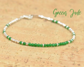 Green Jade and  Sterling silver beads bracelet