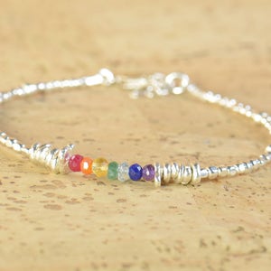 7 Chakras gemstones and Sterling silver beads  bracelet Rainbow bracelet