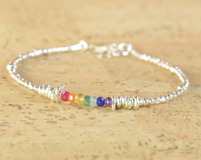 7 Chakras gemstones and Sterling silver beads  bracelet Rainbow bracelet