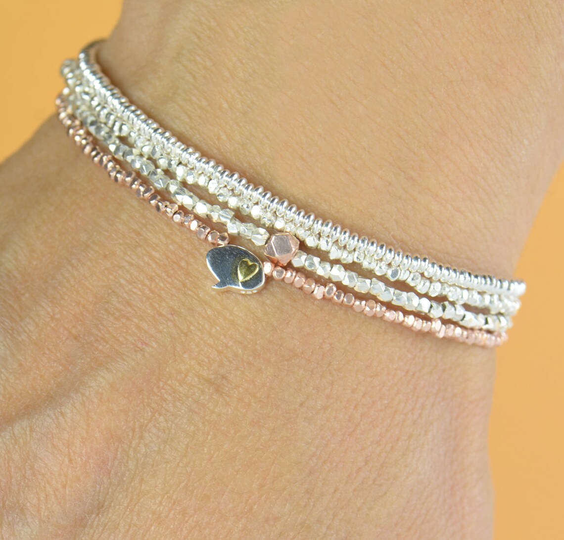 Faceted Sterling Silver Beads Bracelet With Rose Vermeil Etsy