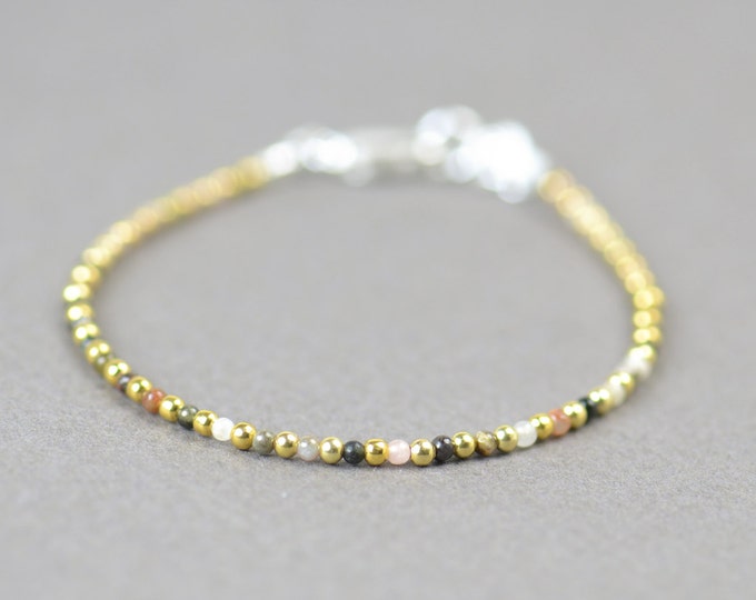 Tiny tourmaline and sterling silver vermeil gold  beads  bracelet