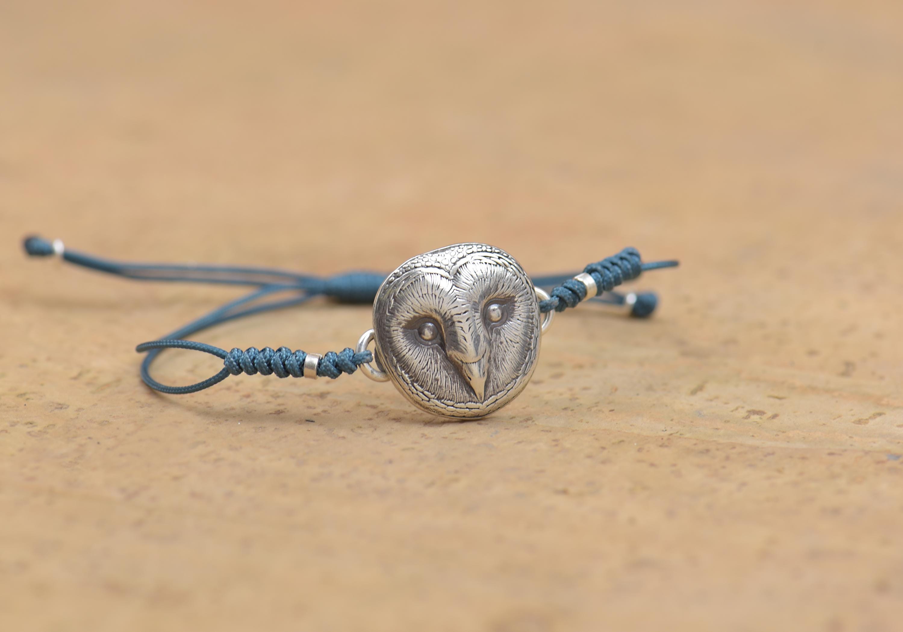 Sterling silver owl bracelet. Wax seal jewelry.Mens bracelet.Owl Mystery adjustable