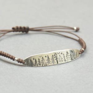 Trädberlockarmband i sterlingsilver. Gåva för män. Unisex klätterarmband. Flätad snodd. Vattentätt armband. Armband för bergscamping.