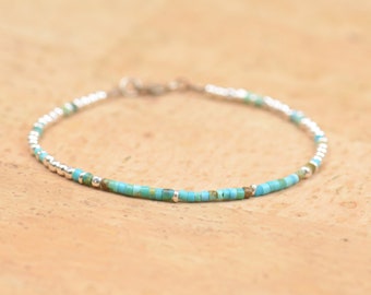 Tiny turquoise and sterling silver beads  bracelet.